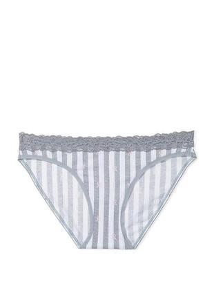 Женские трусики victoria's secret lace-waist cotton bikini panty xs серые3 фото