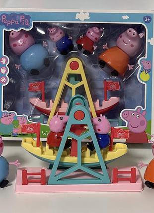 Игровыой набор героев свинка пеппа, 4 фигурки, качеля
