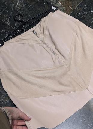 Комбинированная юбка zara пудрового цвета7 фото