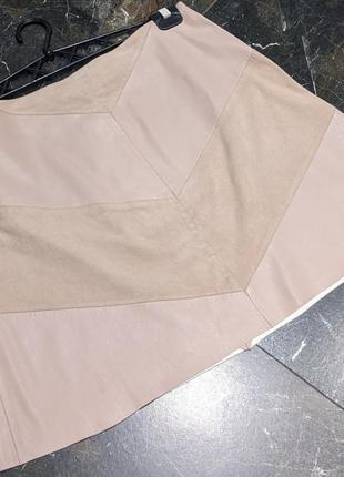 Комбинированная юбка zara пудрового цвета8 фото