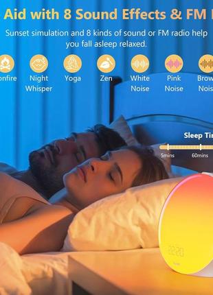 Будильник wake up light sunrise для міцно сплячих людей та дітей, повноекранний будильник з імітацією сходу/заходу, два будильники5 фото