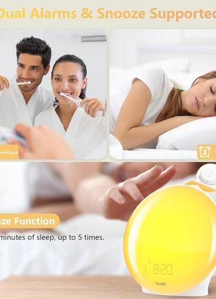 Будильник wake up light sunrise для міцно сплячих людей та дітей, повноекранний будильник з імітацією сходу/заходу, два будильники6 фото
