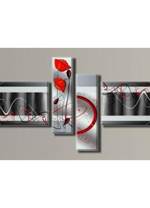 "абстракция с маками ч-б" модульная картина на холсте для интерьера