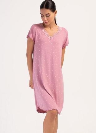 Ночная рубашка вискозная с рукавом vienetta xl-4xl розовая
