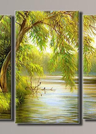 "живопись озеро" модульная картина на холсте для интерьера