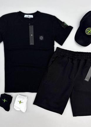 Мужской костюм 3в1 футболка шорты кепка stone island1 фото