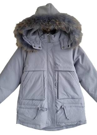 Пуховик для дівчинки 120-160 см сіро-блакитний