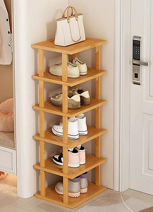 Полиця в коридор з бамбука для взуття, дерев'яний органайзер для взуття в кімнату 7 секцій з дерева