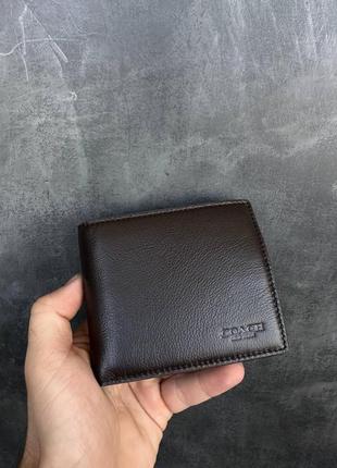 Мужской стильный кошелек для денег coach коричневое портмоне и книжечка для документов в фирменной упаковке