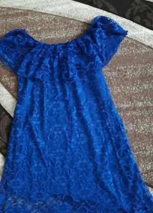 Італійська бутікова розкішна сукня мереживо колір кобальт  milano3 фото