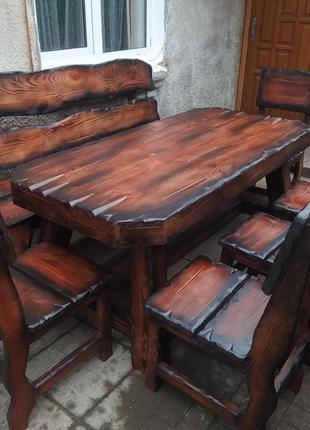 Комплект мебели под старину охотничий (стол, стулья, лавки ) для бани, дачи4 фото