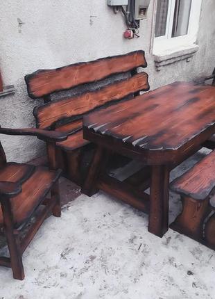 Комплект мебели под старину охотничий (стол, стулья, лавки ) для бани, дачи9 фото