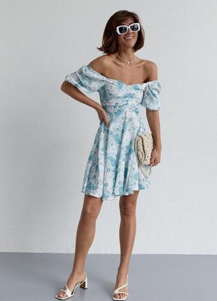 Летнее платье мини с драпировкой спереди, цвет: бирюзовый6 фото
