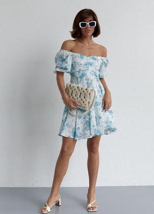 Летнее платье мини с драпировкой спереди, цвет: бирюзовый1 фото
