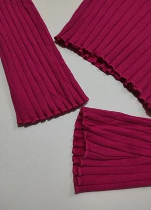 Рожевий лонгслів довгий широкий кльош рукав рубчик кофта кроп вкорочений топ5 фото