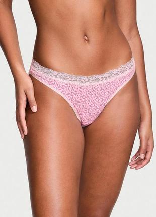 Жіночі трусики victoria's secret lace-waist cotton bikini panty s рожеві