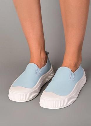Мокасини сліпони жіночі блакитні демісезонні, екошкіра, осінь весна