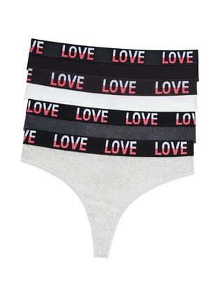 Набір жіночих трусиків стрінги з широкою резинкою love 4шт l