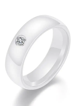 Керамическое женское белое кольцо с кристаллом код 1654