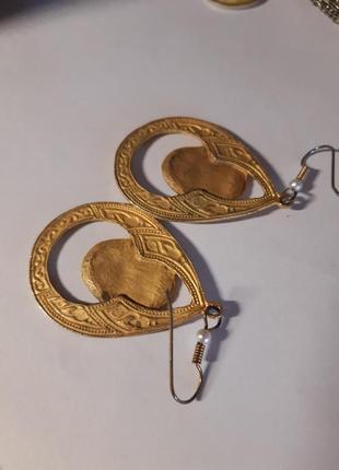Серьги в этно стиле скифского золота, винтаж тяжелые,сиреневая аметистовая эмаль, матовая позолота5 фото
