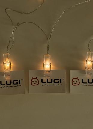 Гірлянда нитка із прищіпками для фото 5.2 метри 20 led світлодіодів