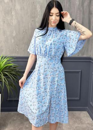 Жіноча сукня міді в квітковий принт з воротом-стійкою літне плаття4 фото