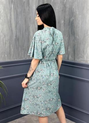 Жіноча сукня міді в квітковий принт з воротом-стійкою літне плаття7 фото