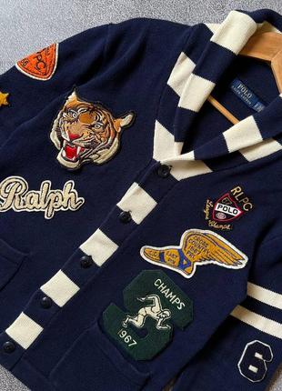 Шикарний кардиган кофта светр polo ralph lauren оригінал поло ральф polo bear люксовий в’язаний синій з нашивками патчами4 фото