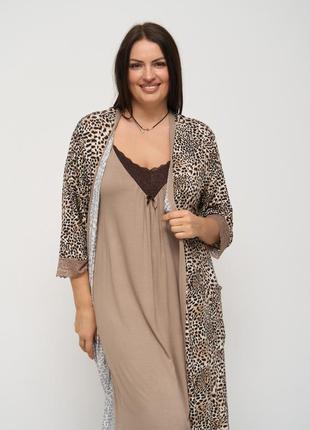 Леопардовые коплекты: халат + рубашка 8431510 фото