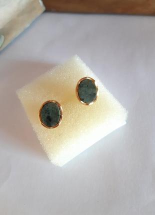 Серьги krementz позолота 14k натуральный камень зеленый агат нефрит? винтаж, без торга5 фото