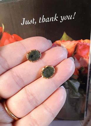 Сережки krementz позолота 14k натуральний камінь зелений агат нефріт? вінтаж, без торга