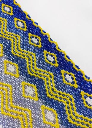 Летнее колье-косынка из бисера ручная работа handmade желто-голубая желто-синяя яркая6 фото