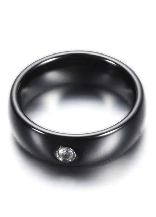 Керамическое женское черное кольцо с кристаллом код 16543 фото