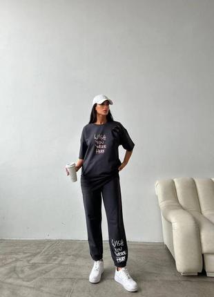 Женский летний спортивный костюм футболка wish и штаны размеры 42-486 фото