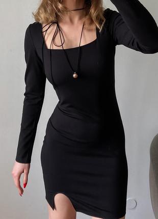 Черное трикотажное платье мини7 фото