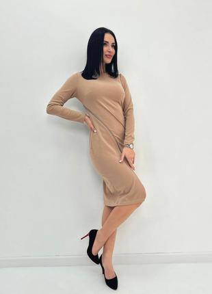 Елегантна сукня міді з блискавкою з довгим рукавом2 фото