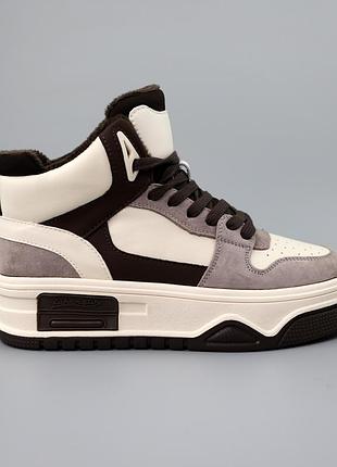 Кеди жіночі байка демісезон бежеві коричневі хайтопи 590104