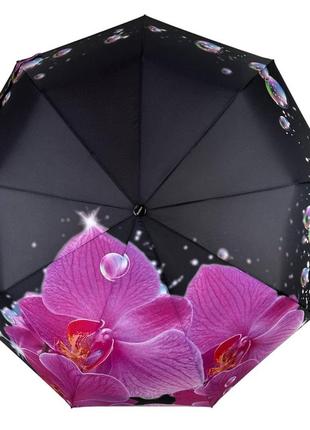 Женский зонт-автомат на 9 спиц от flagman, черный с розовым цветком, n0153-10 prime