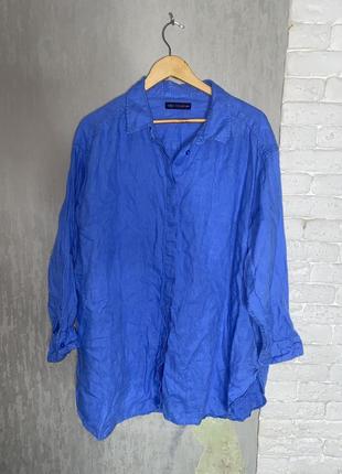 Льняная рубашка оверсайз блуза лен большого размера батал marks &amp; spencer, xxxl 54-56р5 фото