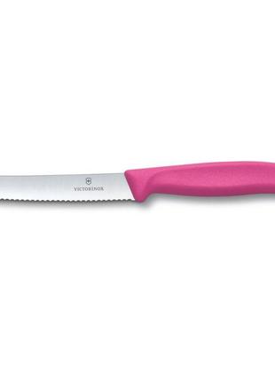 Ніж з ребристим лезом 11см victorinox (неіржавна сталь, серейторне лезо, універсальний, рожевий)