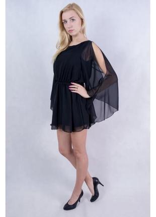 Чорна легка сукня з відкритими плечима4 фото