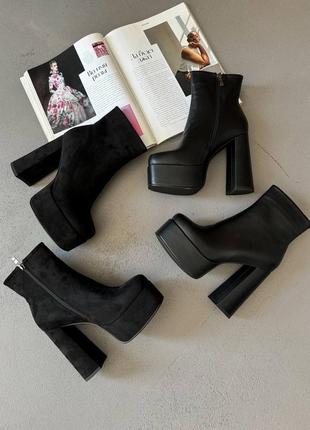 Неймовірні чорні жіночі ботильйони на платформі на товстому каблуку з екошкіри,...