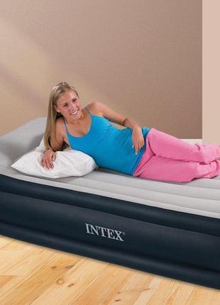 Надувная односпальная кровать intex 64132, 99х191х42 см, встроенный электронасос