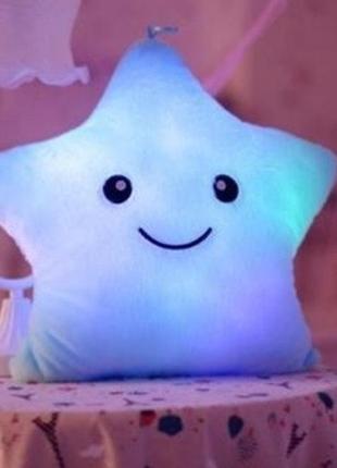 Подушка зірочка з підсвічуванням resteq, м'яка іграшка зірка, що світиться блакитна