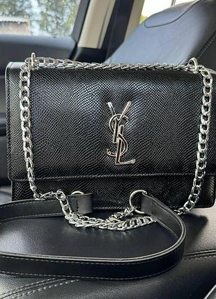 Жіноча міні сумочка рептилія ysl чорна на плече, міні сумка клатч зміїна з ланцюжком