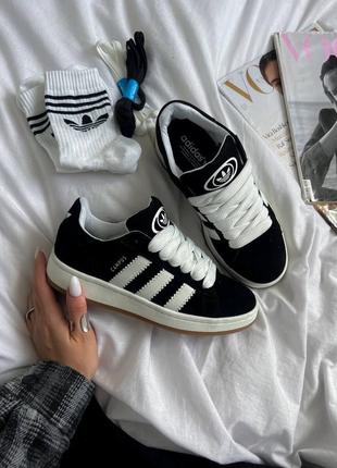 Кроссовки кеды adidas campus black white, замш кожа текстиль, осень весна,