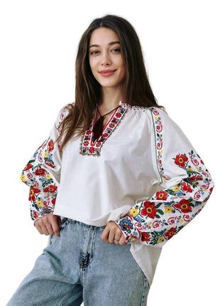 Колоритна блуза вишиванка, українська вишиванка, етно сорочка з вишивкою