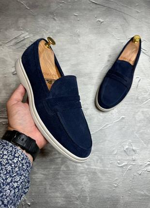 Лоферы мужские замшевые синие lux suede! натуральная замша! все размеры! туфли лоферы...