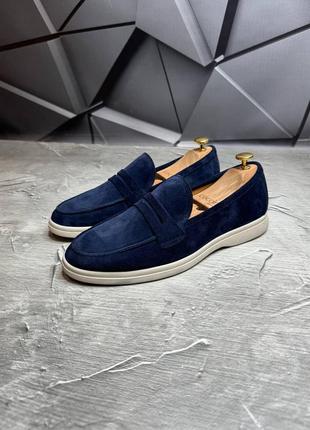 Лоферы мужские замшевые синие loro piana suede royal! натуральная замша! все размеры! туфлы лоферы мужественные класичские синие замшевы!