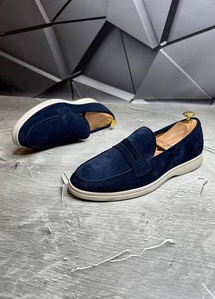 Лоферы мужские замшевые синие lux suede! натуральная замша! все размеры! туфли лоферы...